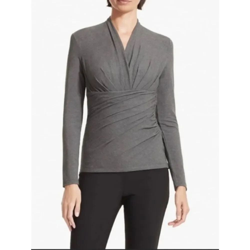 MM Lafleur The Fey Top Heather Gray Long Sleeve Wrap Front Sz Small